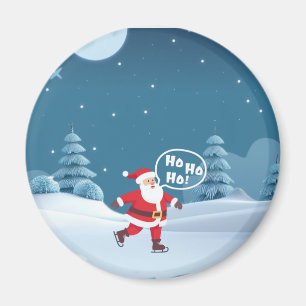 Aimant de Noël avec un Père Noël mignon en patins