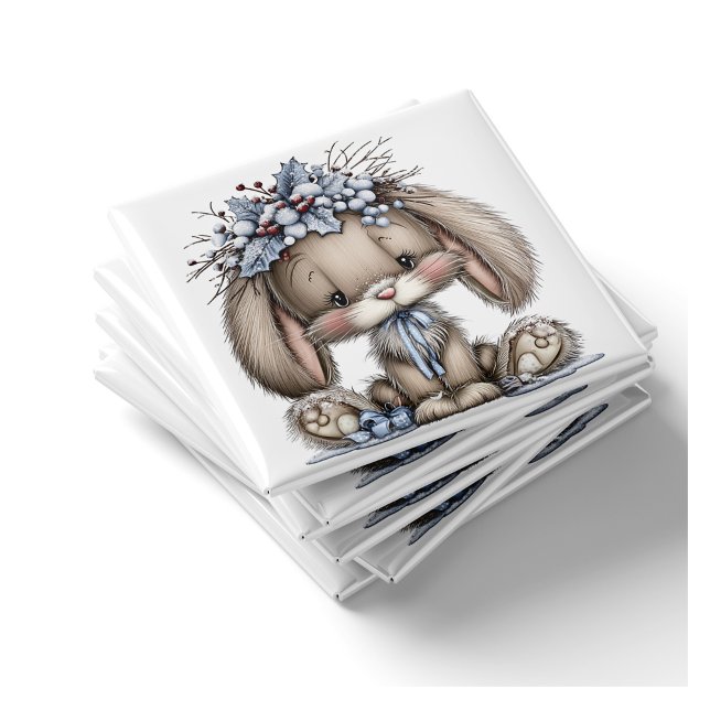 Aimant de Noël Bleu de Lapin Fantaisiste (Whimsical Bunny Blue Christmas Magnet by PiggyPrint Sticker. by PiggyPrint Sticker. )