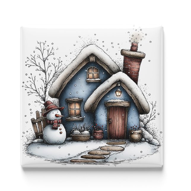 Aimant de Noël Blue Winter Cottage (Blue Winter Cottage Christmas Magnet by PiggyPrint Sticker. by PiggyPrint Sticker. )