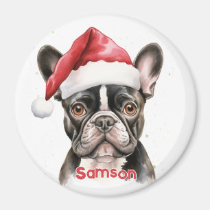 Aimant de Noël Bouledogue Français Pied Noir Blanc