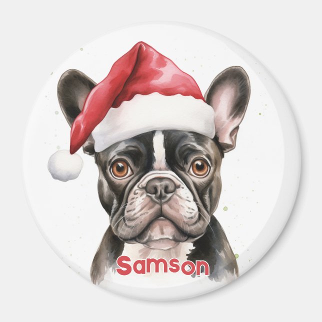 Aimant de Noël Bouledogue Français Pied Noir Blanc (Devant)