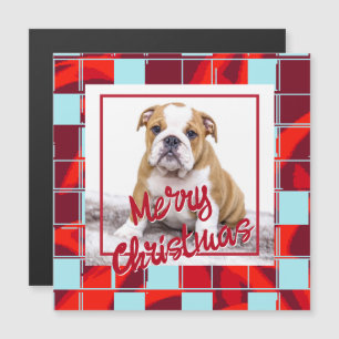 Aimant de Noël Bulldog à carreaux rouges