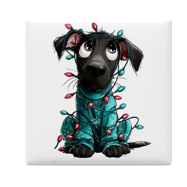 Aimant de Noël Chien Noir Fantaisiste (Whimsical Black Dog Christmas Magnet by PiggyPrint Stickers)