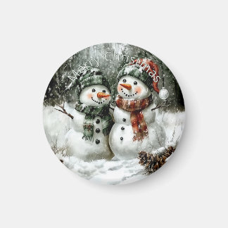 Aimant de Noël Couple Bonhomme de Neige Mignon