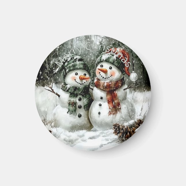 Aimant de Noël Couple Bonhomme de Neige Mignon (Devant)