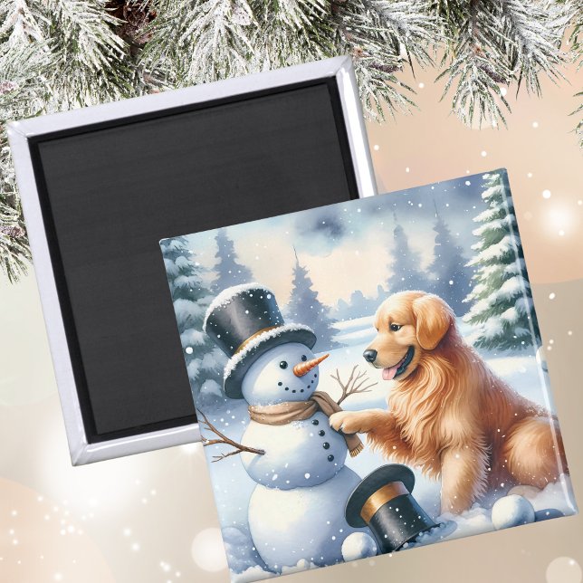 Aimant de Noël de Snowman Golden Retriever (Créateur téléchargé)