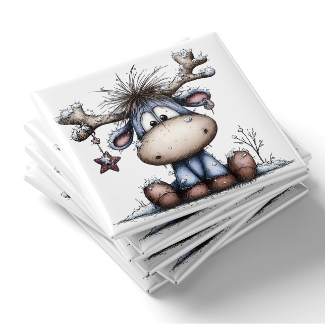 Aimant de Noël en forme de bébé renne bleu caprici (Whimsical Blue Baby Reindeer Christmas Magnet by PiggyPrint Sticker.)