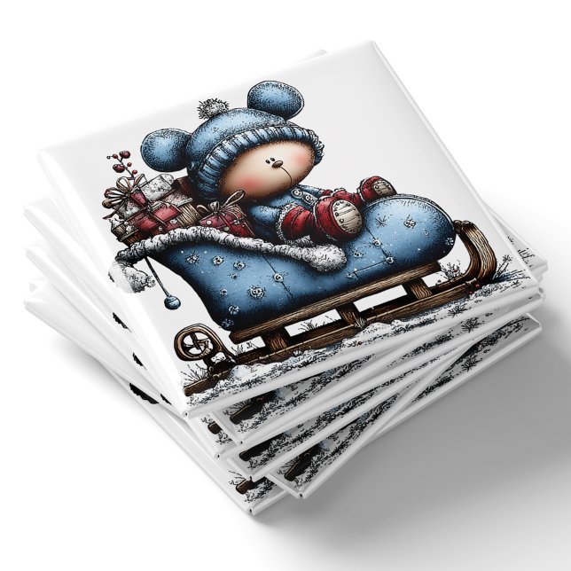 Aimant de Noël Luge de Santa ours bleu (Blue Bear Santa Sled Christmas Magnet by PiggyPrint Sticker. by PiggyPrint Sticker. )