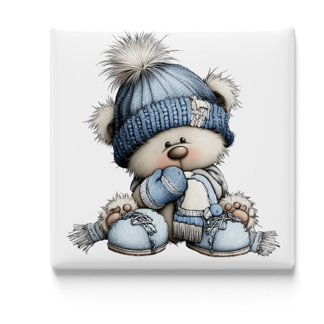 Aimant de Noël Ourson Bleu Fantaisiste (Whimsical Blue Bear Christmas Magnet by PiggyPrint Stickers.)