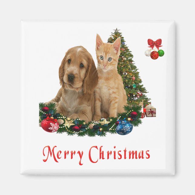 Aimant de Noël pour chaton et chiot (Devant)