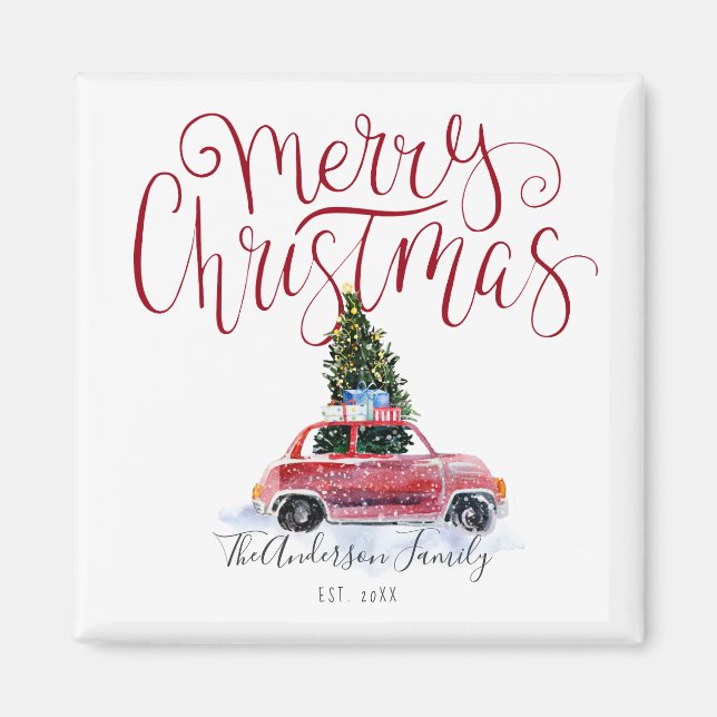 Aimant de Noël pour voiture rouge vintage (Devant)