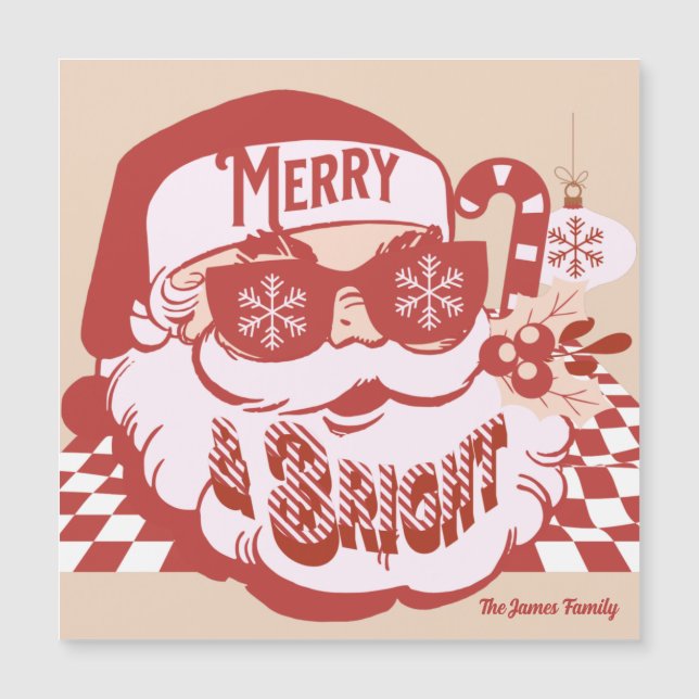 Aimant de Noël rétro Santa Merry Bright Groovy  (Devant)