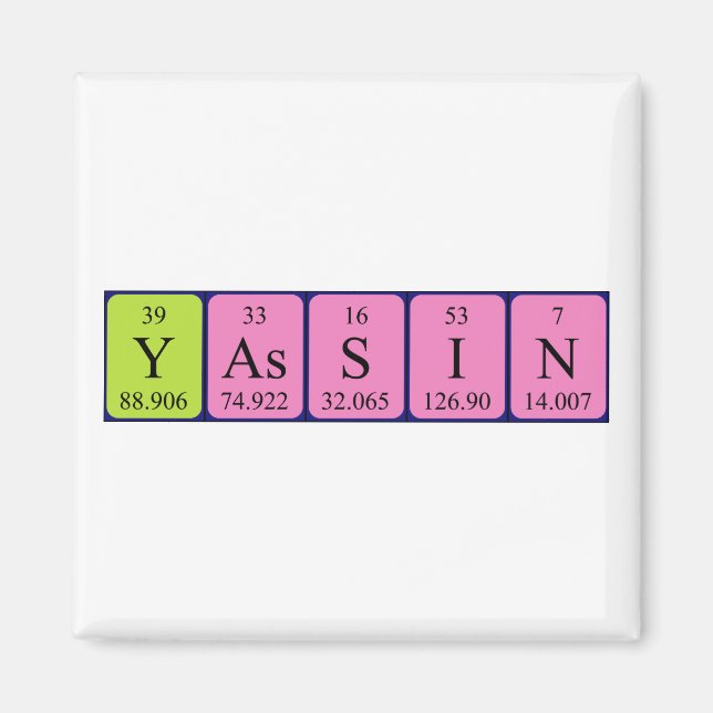 aimant de nom de table périodique Yassin (Devant)