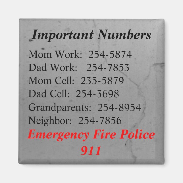 Aimant de numéros importants (Devant)