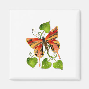 Aimant de papillon en verre souillé d'orange