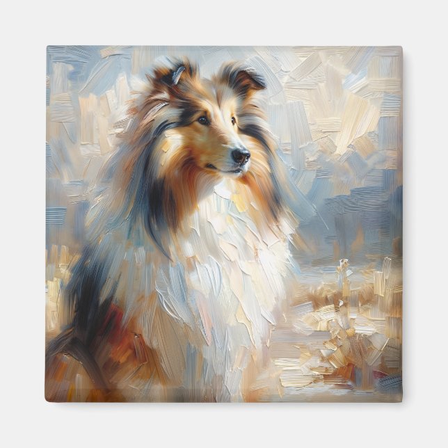Aimant de peinture du regard loyal du chien Colley (Devant)