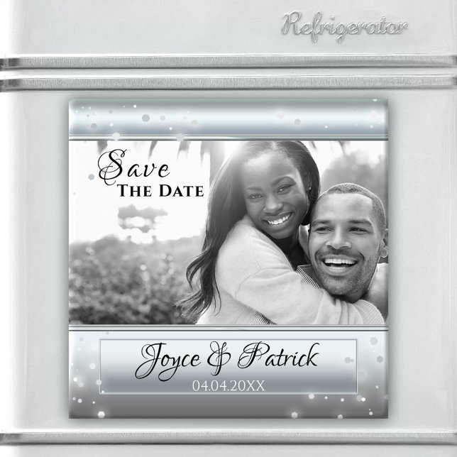 Aimant de photo Save The Date Silver Light Sparkle (Photo magnet featuring your custom photo framed by a sparkly silver design)