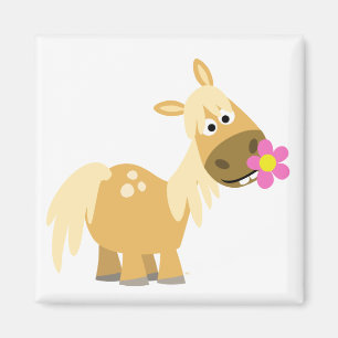 Aimant de poney et de fleur de bande dessinée