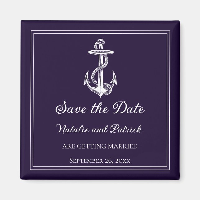 Aimant de rappel de date de mariage à l'ancre naut (Devant)