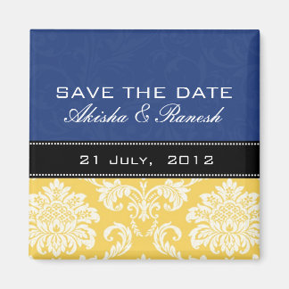 Aimant de rappel de mariage en damas bleu jaune