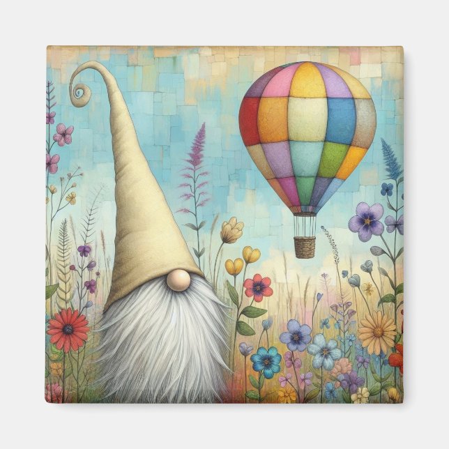 Aimant de réfrigérateur carré de gnome adorable (Devant)