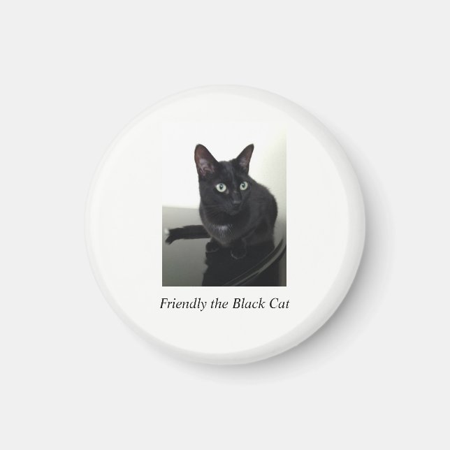 Aimant de réfrigérateur de chat noir - rond (Devant)