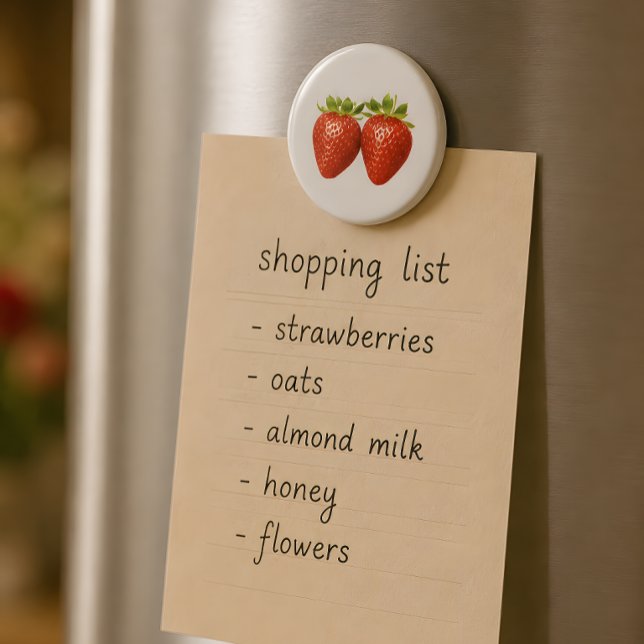 Aimant de réfrigérateur Fraise Fraîche (Cute strawberry magnet for cozy kitchens and shopping lists.)