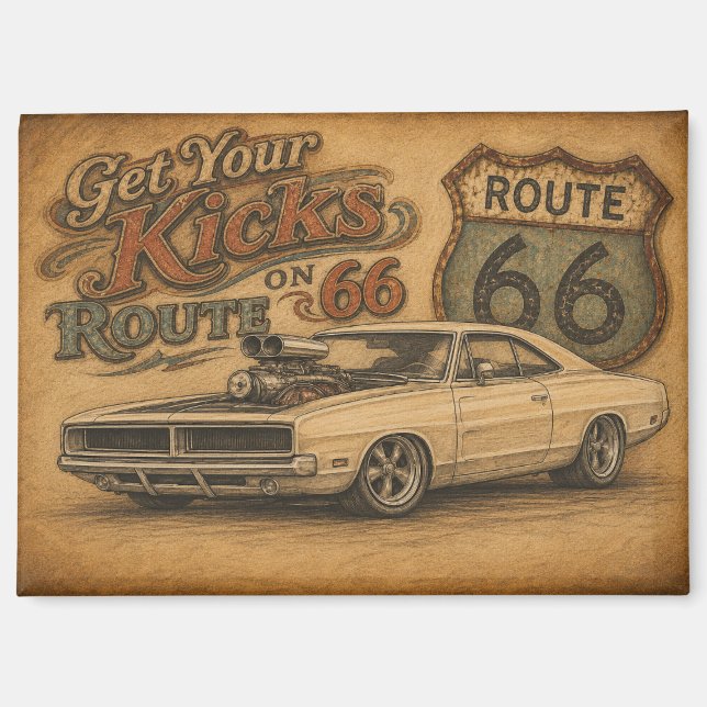 Aimant de réfrigérateur Route 66 vintage (Recto)