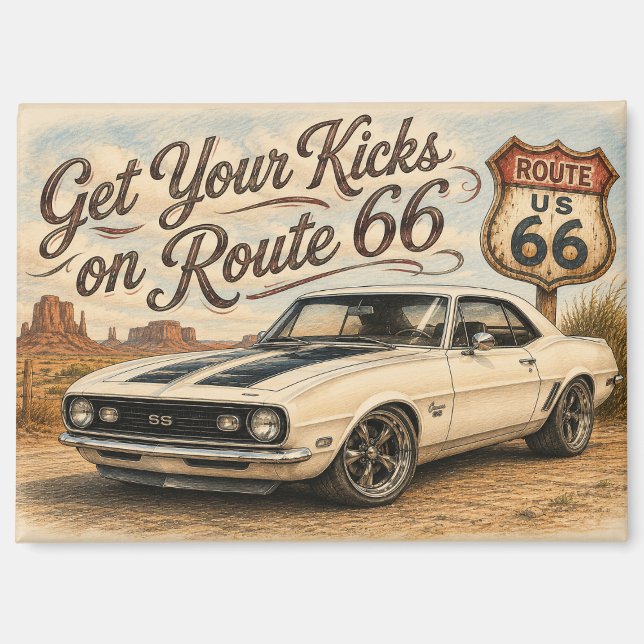 Aimant de réfrigérateur Route 66 Vintage | (Recto)