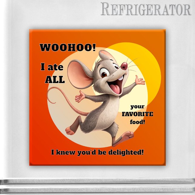 Aimant de régime de souris drôle (Colorful magnet featuring a funny mouse joking about a diet)