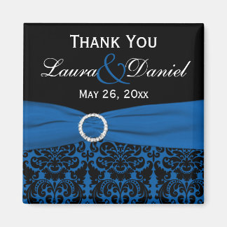 Aimant de remerciement de mariage en damas cobalt