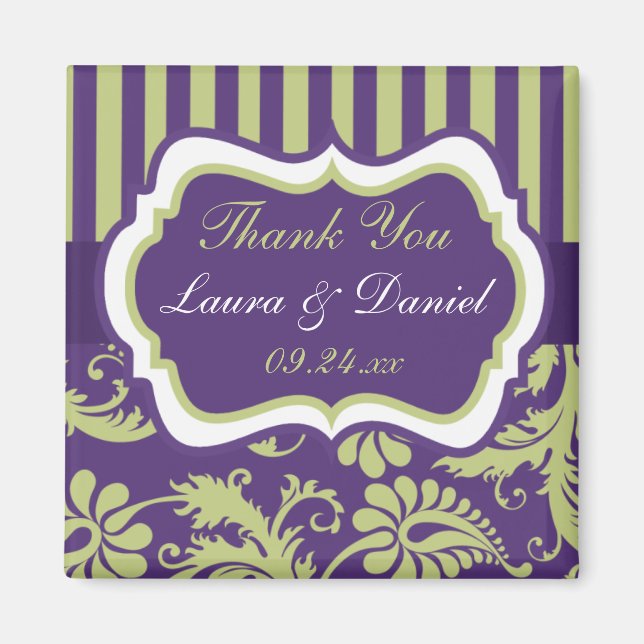 Aimant de remerciement de mariage en Damas violet, (Devant)