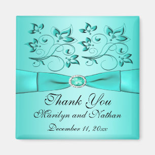 Aimant de remerciement de mariage floral aqua et n