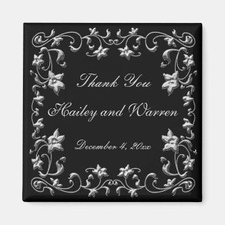 Aimant de remerciement de mariage floral noir et p
