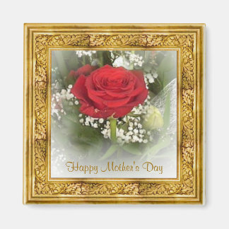 Aimant de rose rouge encadrée