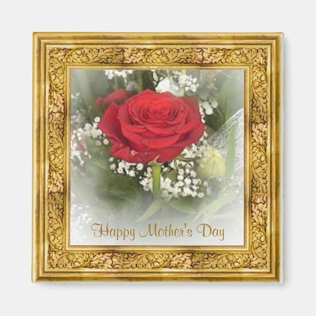 Aimant de rose rouge encadrée (Devant)