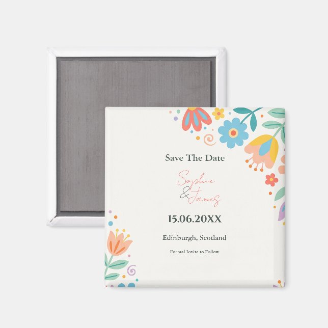 Aimant de sauvegarde de date de mariage floral rét (Recto/Verso)