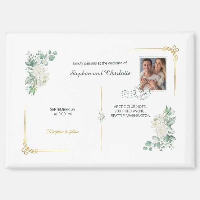 Aimant de sauvegarde de date modifiable floral (Recto)