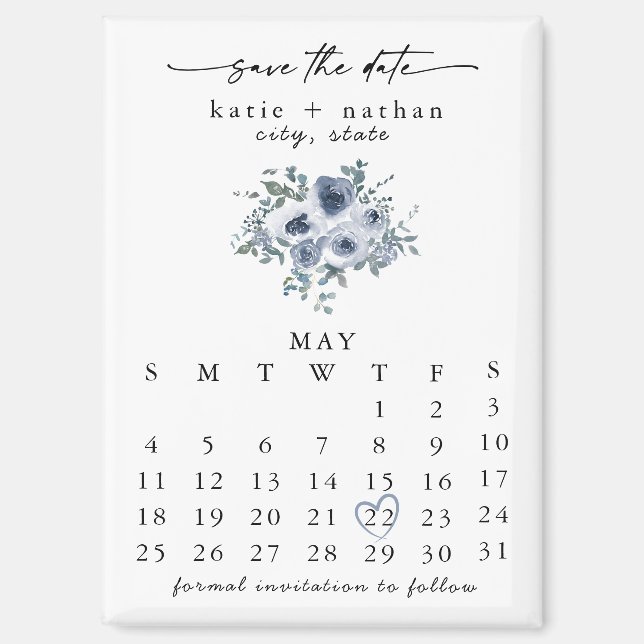 Aimant de sauvegarde de date poussiéreux bleu flor (Recto)