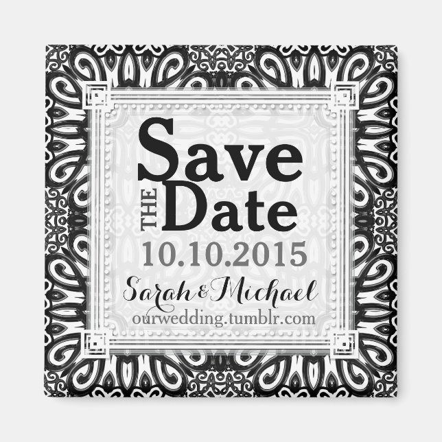 Aimant de sauvegarde de date sauvage Damask noir b (Devant)