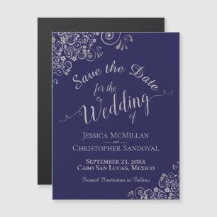 Aimant de sauvegarde de mariage bleu marine et arg