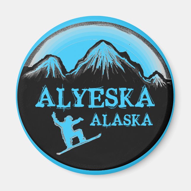 Aimant de snowboard bleu Alyeska Alaska (Devant)