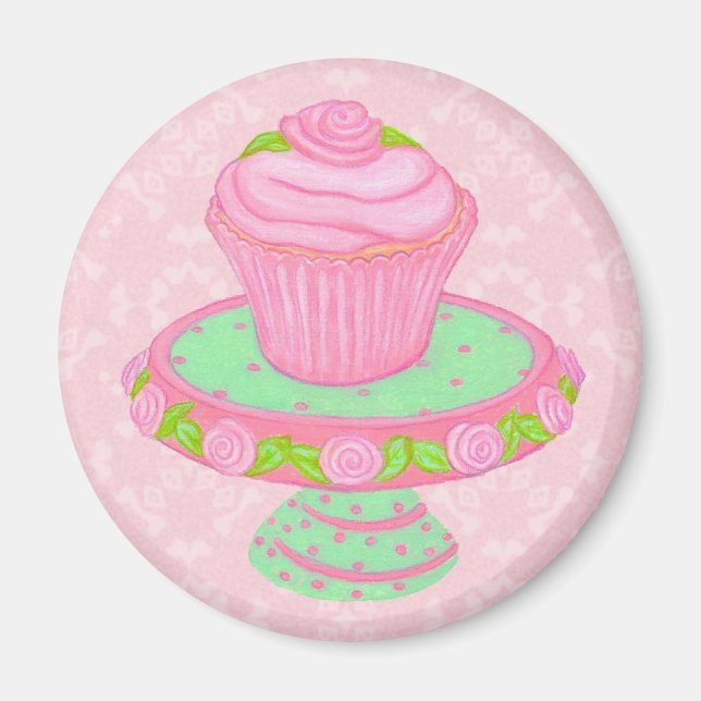 Aimant de soie de cupcake rose (Devant)