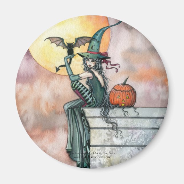 Aimant de sorcière de chat d'Halloween par Molly H (Devant)