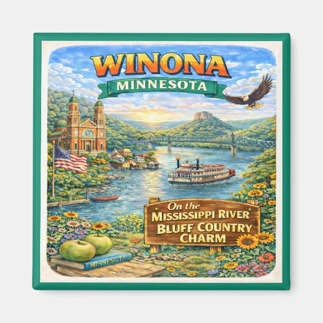 Aimant de souvenir de Winona, MN Minnesota (Devant)