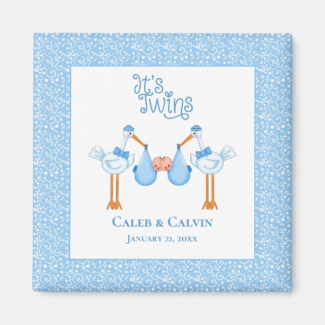 Aimant de Stork tenant des jumeaux garçons (Devant)