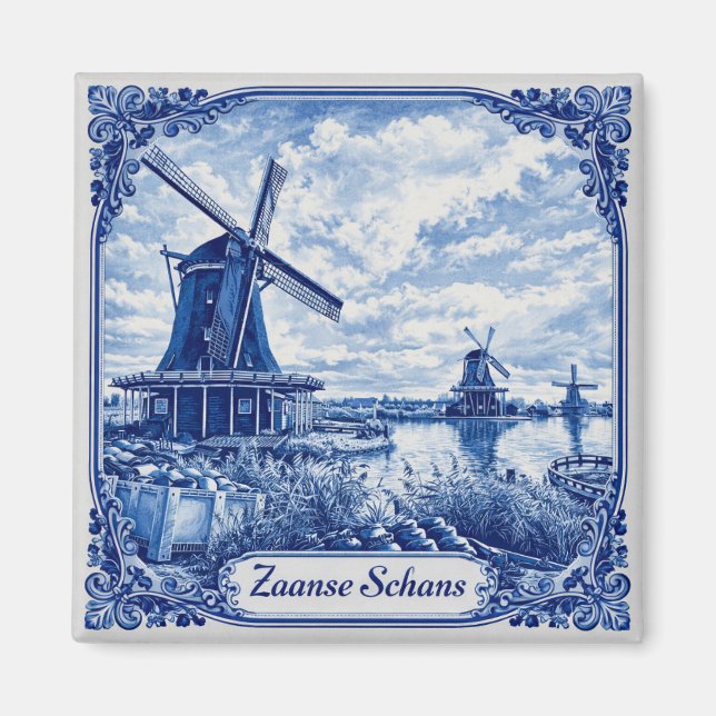 aimant de style bleu de Delft Zaanse Schans (Devant)