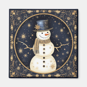 Aimant de vacances Bonhomme de neige Chapeau Bleu