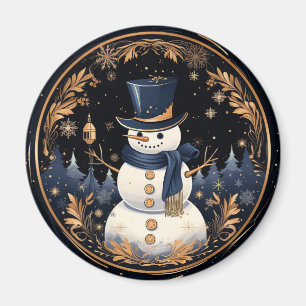 Aimant de vacances feuilles d'or bonhomme de neige