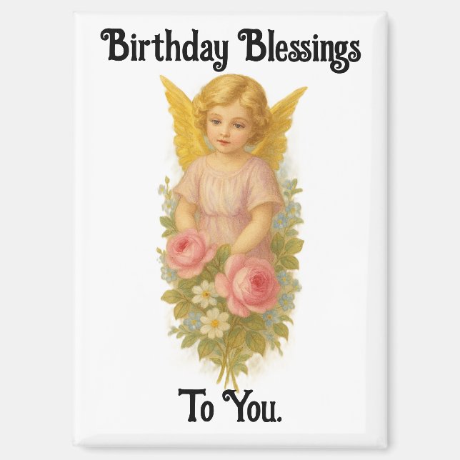Aimant de vœux d'anniversaire d'ange vintage (Recto)